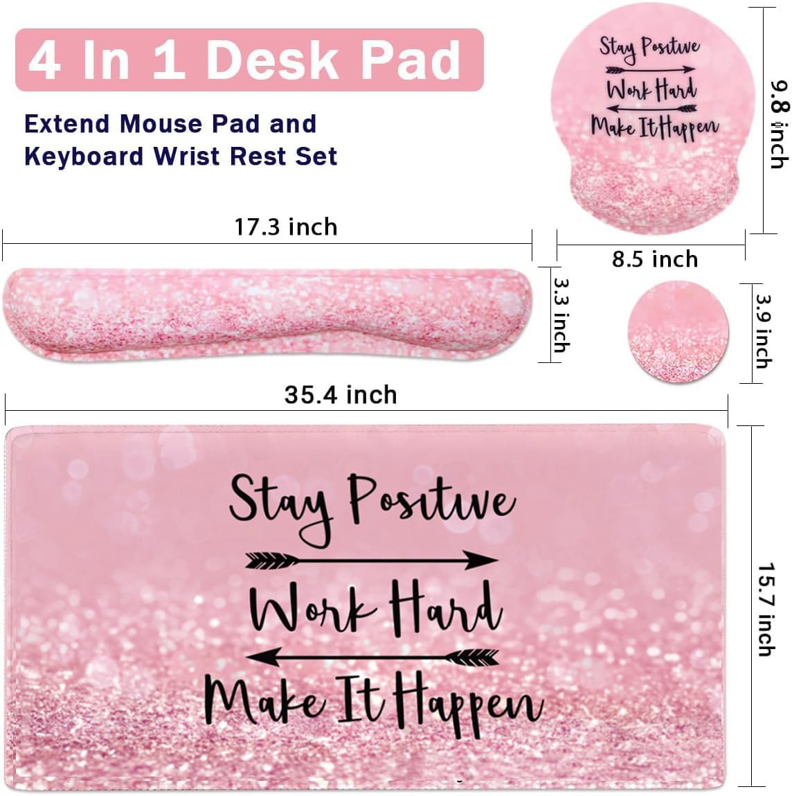 4-in-1 Gaming Mouse Pad Wrist Support Set，Desk Pad + Mouse Pad with Wrist Rest + Keyboard Wrist Rest + Coaster, Ergonomic Design for Home Office Study Game - Blue Marble