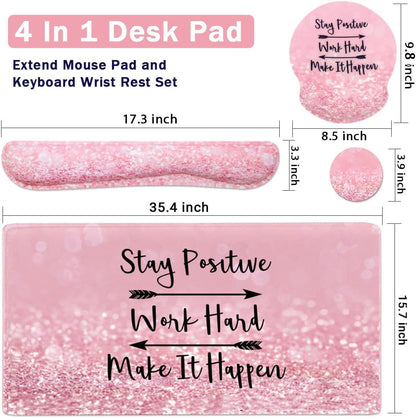4-in-1 Gaming Mouse Pad Wrist Support Set，Desk Pad + Mouse Pad with Wrist Rest + Keyboard Wrist Rest + Coaster, Ergonomic Design for Home Office Study Game - Blue Marble