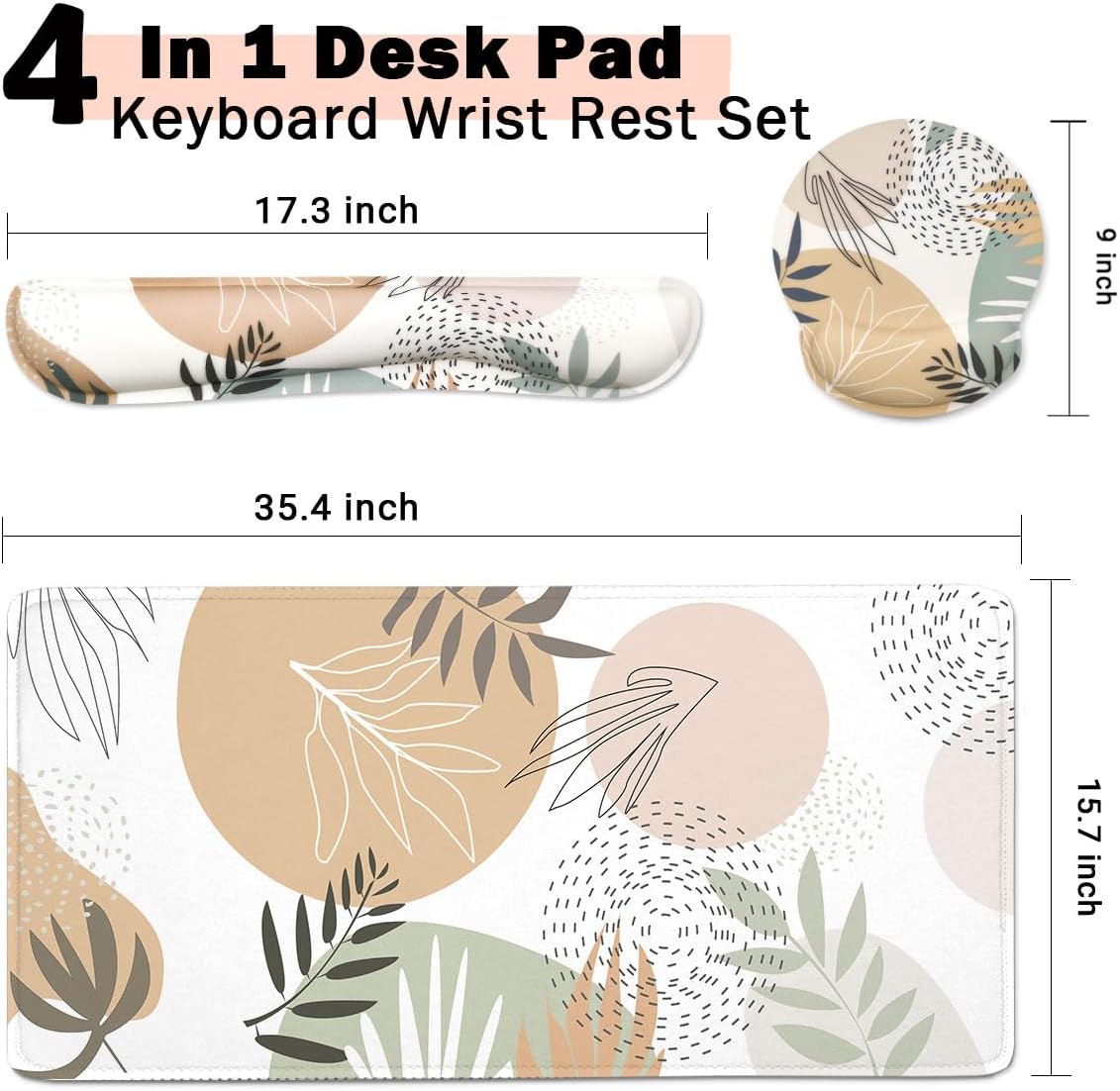 4-in-1 Gaming Mouse Pad Wrist Support Set，Desk Pad + Mouse Pad with Wrist Rest + Keyboard Wrist Rest + Coaster, Ergonomic Design for Home Office Study Game - Blue Marble