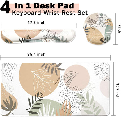 4-in-1 Gaming Mouse Pad Wrist Support Set，Desk Pad + Mouse Pad with Wrist Rest + Keyboard Wrist Rest + Coaster, Ergonomic Design for Home Office Study Game - Blue Marble