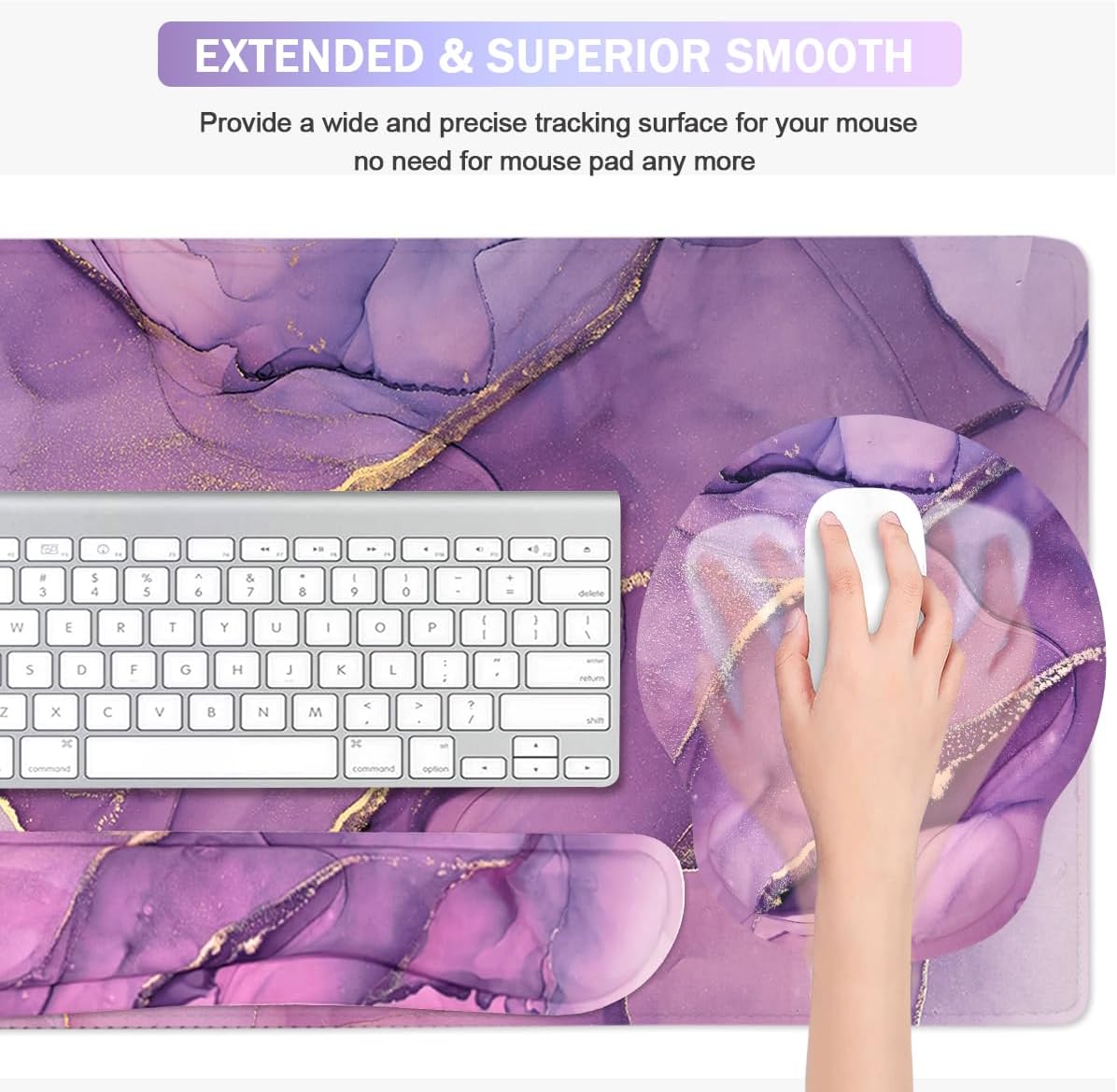 4-in-1 Gaming Mouse Pad Wrist Support Set，Desk Pad + Mouse Pad with Wrist Rest + Keyboard Wrist Rest + Coaster, Ergonomic Design for Home Office Study Game - Blue Marble