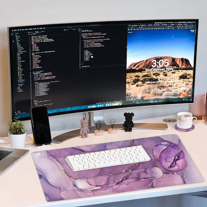 4-in-1 Gaming Mouse Pad Wrist Support Set，Desk Pad + Mouse Pad with Wrist Rest + Keyboard Wrist Rest + Coaster, Ergonomic Design for Home Office Study Game - Blue Marble
