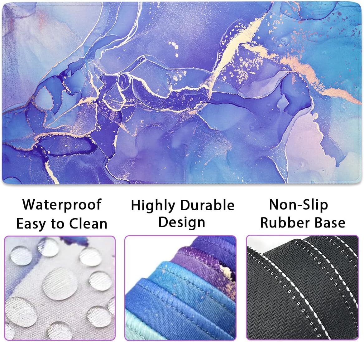 4-in-1 Gaming Mouse Pad Wrist Support Set，Desk Pad + Mouse Pad with Wrist Rest + Keyboard Wrist Rest + Coaster, Ergonomic Design for Home Office Study Game - Blue Marble