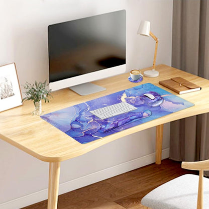 4-in-1 Gaming Mouse Pad Wrist Support Set，Desk Pad + Mouse Pad with Wrist Rest + Keyboard Wrist Rest + Coaster, Ergonomic Design for Home Office Study Game - Blue Marble