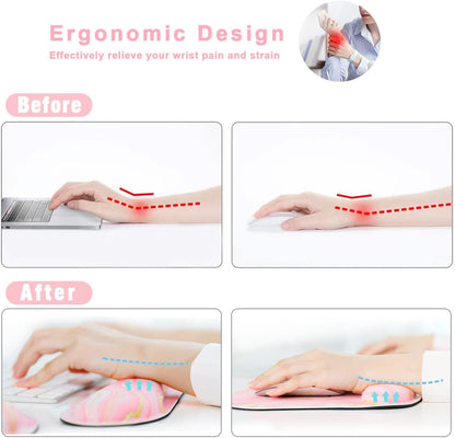 4-in-1 Gaming Mouse Pad Wrist Support Set，Desk Pad + Mouse Pad with Wrist Rest + Keyboard Wrist Rest + Coaster, Ergonomic Design for Home Office Study Game - Blue Marble
