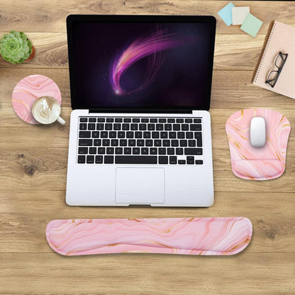 4-in-1 Gaming Mouse Pad Wrist Support Set，Desk Pad + Mouse Pad with Wrist Rest + Keyboard Wrist Rest + Coaster, Ergonomic Design for Home Office Study Game - Blue Marble