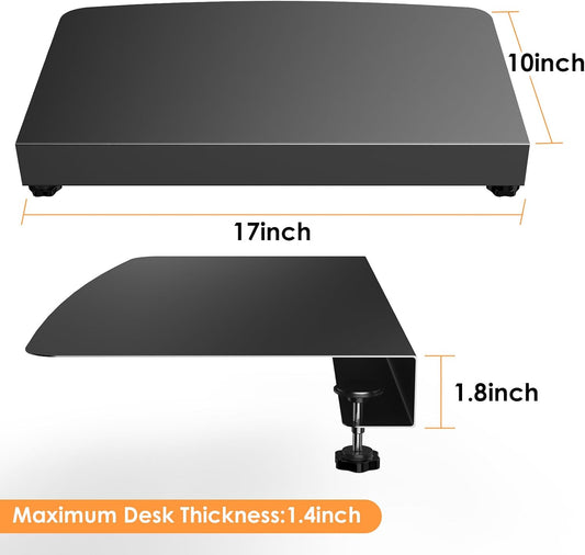 17 inch Clamp-on Corner Desk Connector Sleeve Plate, L Desk Platform Extender Attachment, Corner Desk mat - Black