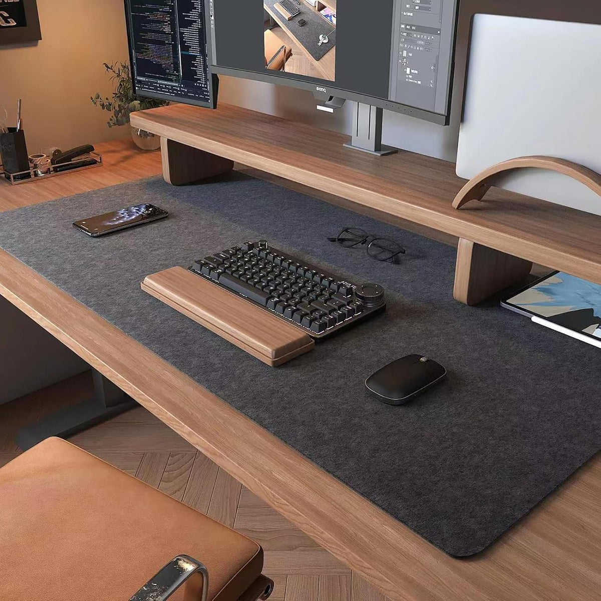 DAWNTREES Felt Desk Mat, Computer Mat for Desk, Dark Gray (36x12Inches)