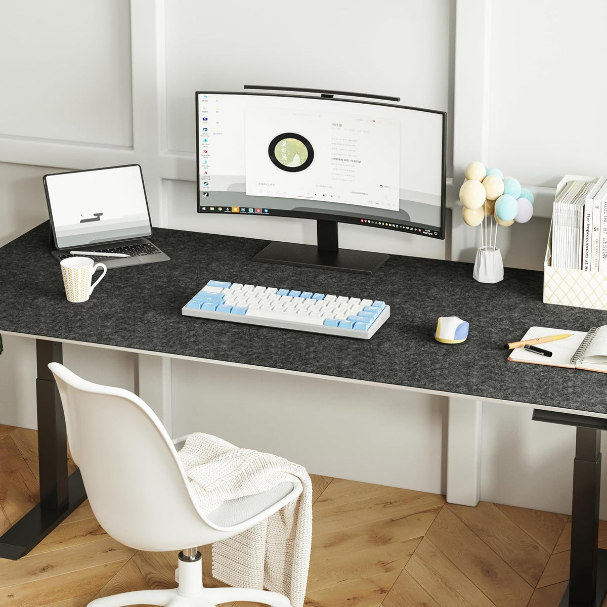 DAWNTREES Felt Desk Mat, Computer Mat for Desk, Dark Gray (36x12Inches)