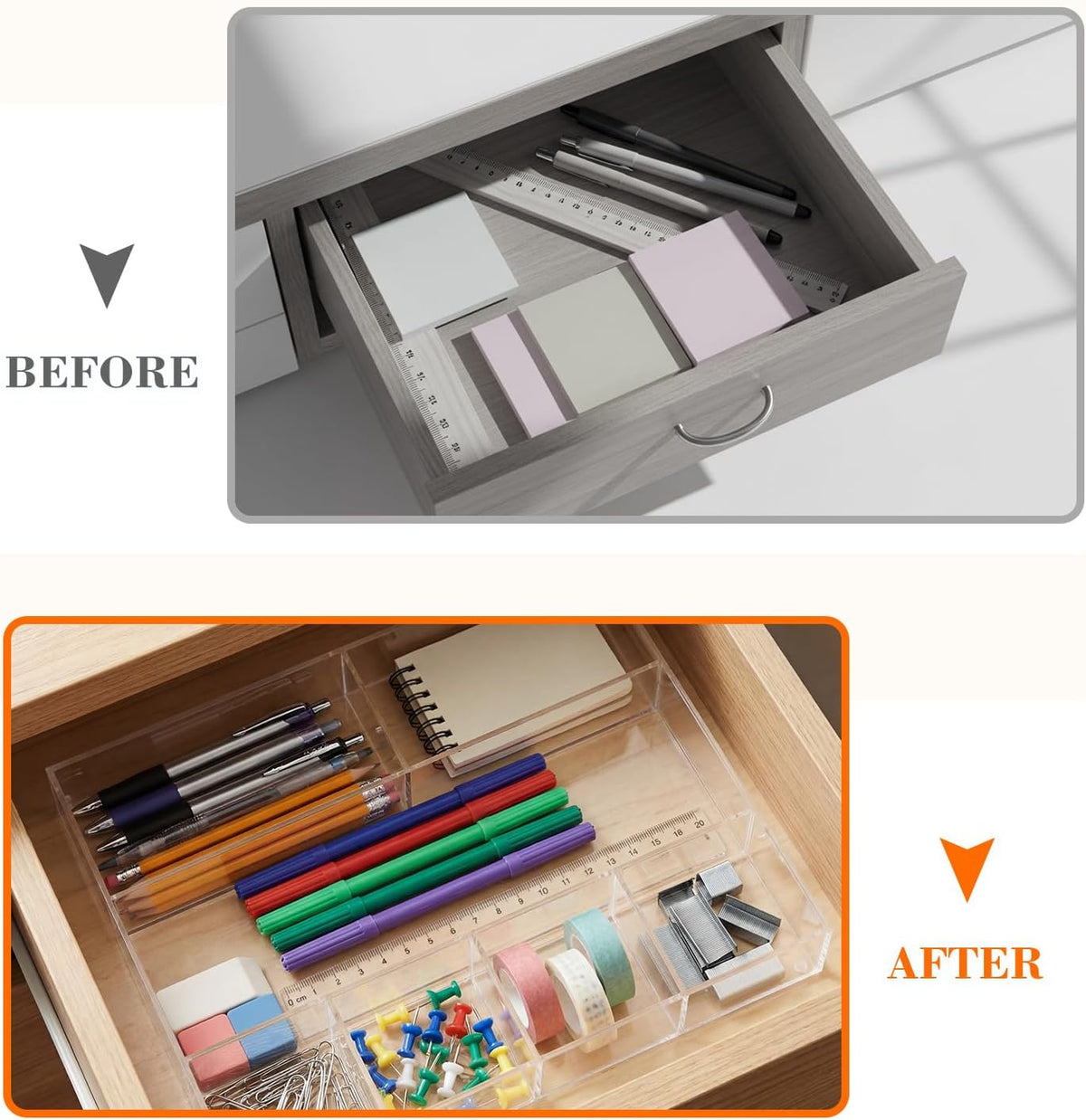 Clear Acrylic Deep Drawer Organizer Tray, 7 Compartments