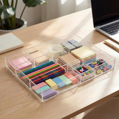 Clear Acrylic Deep Drawer Organizer Tray, 7 Compartments