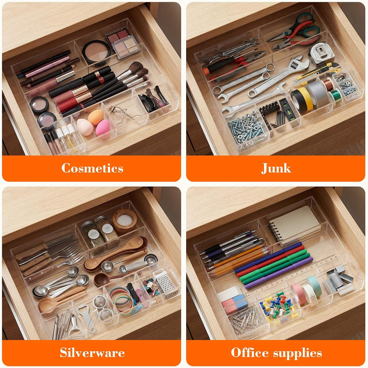 Clear Acrylic Deep Drawer Organizer Tray, 7 Compartments