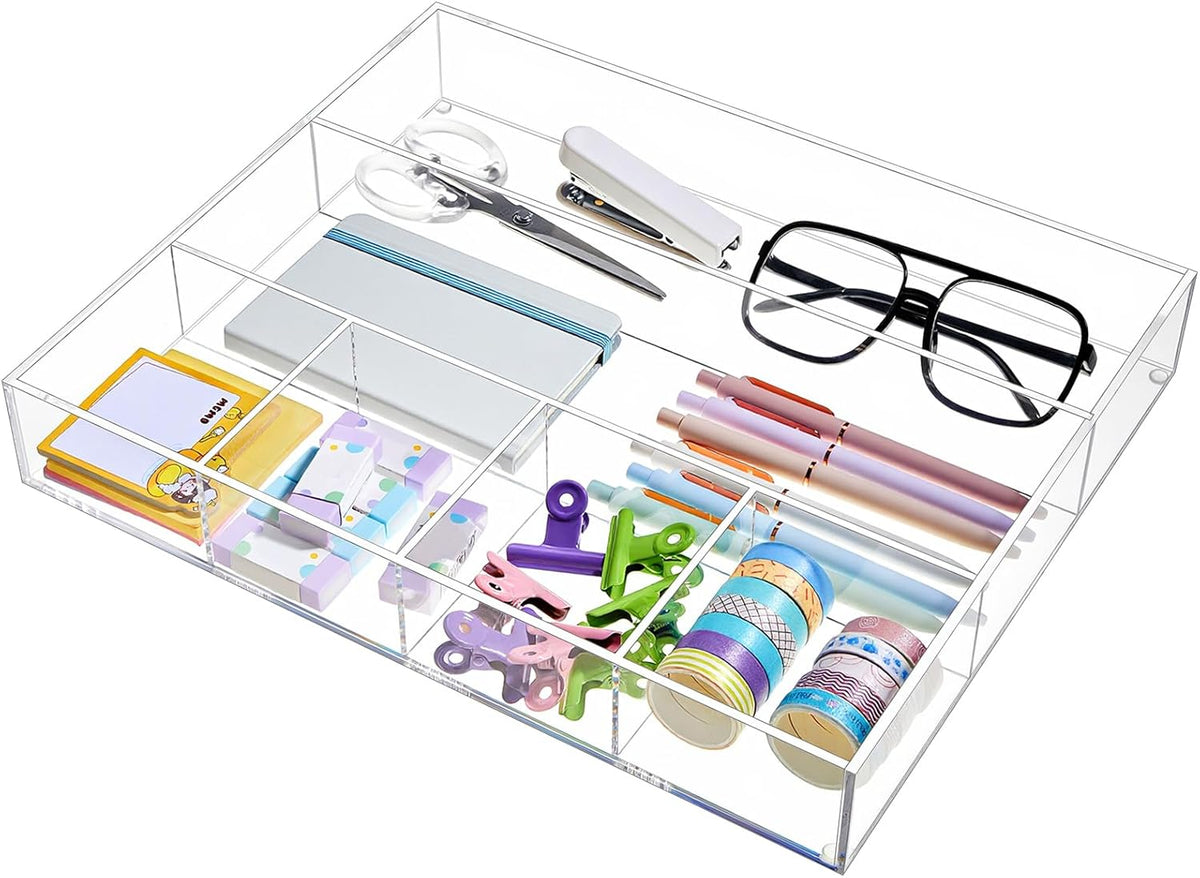 Clear Acrylic Deep Drawer Organizer Tray, 7 Compartments