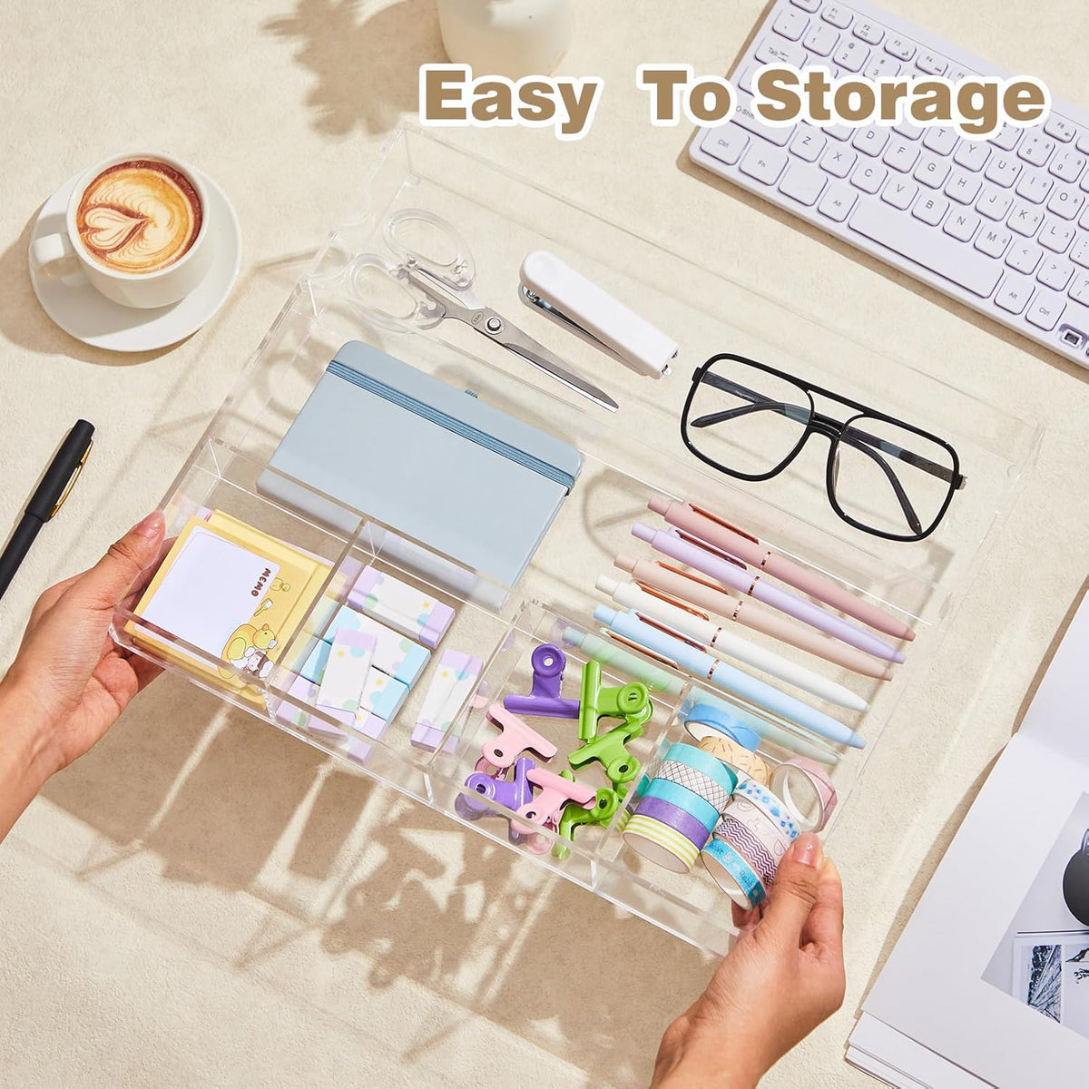 Clear Acrylic Deep Drawer Organizer Tray, 7 Compartments