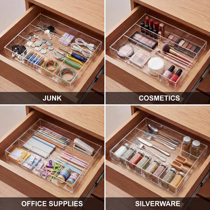 Clear Acrylic Deep Drawer Organizer Tray, 7 Compartments