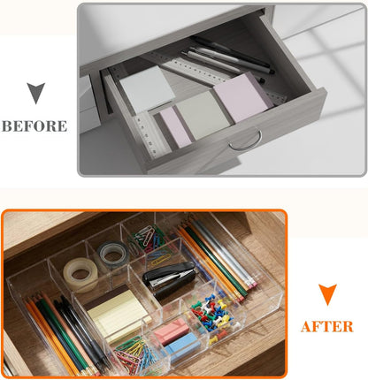 Clear Acrylic Deep Drawer Organizer Tray, 7 Compartments