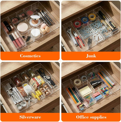 Clear Acrylic Deep Drawer Organizer Tray, 7 Compartments