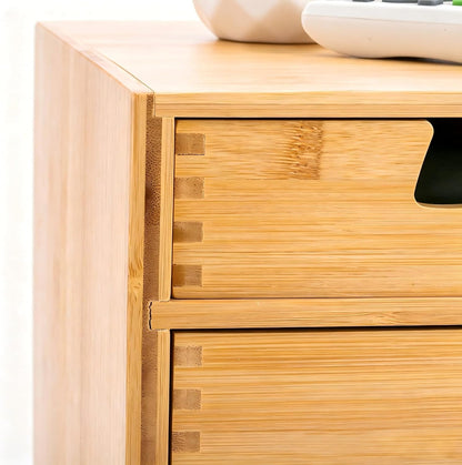Bamboo Desk Organizer, 100% Natural Bamboo Desktop Drawer Organizer, Tabletop Storage Cabinet Organization Box with 4 Drawers for Makeup, Letter, Home Office Supplies, 3-Layer, Fully Assembled