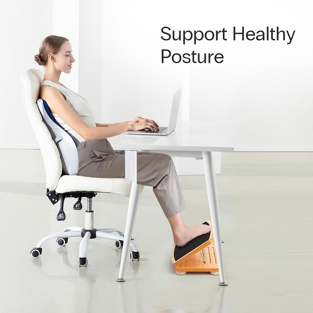 Wooden Desk Foot Rest, Adjustable 3 Heights, Non-Slip, Under Desk