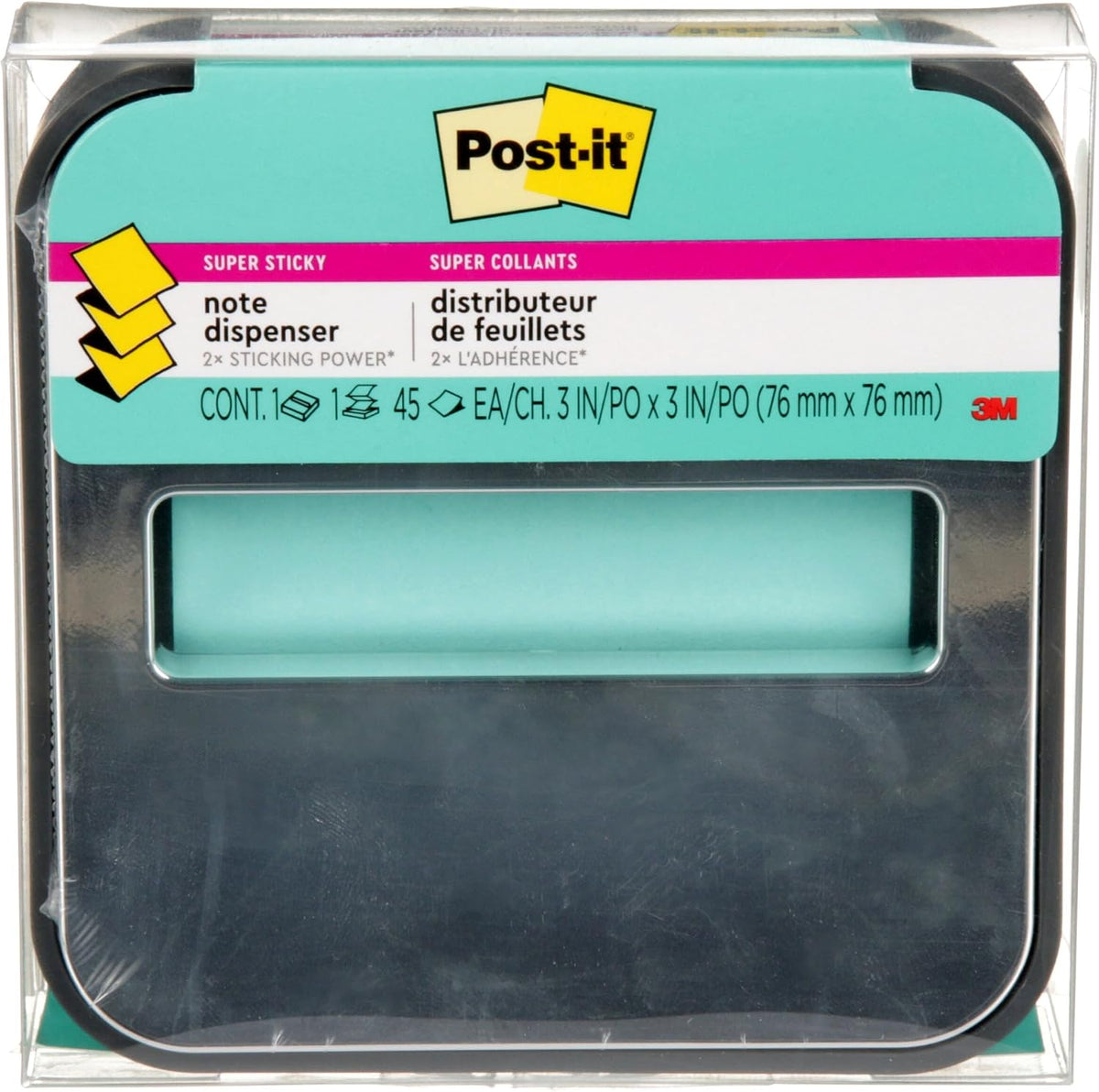 Note Dispenser, Black Base, 1 Dispenser, 1 Pad, 45 Sheets/Pad