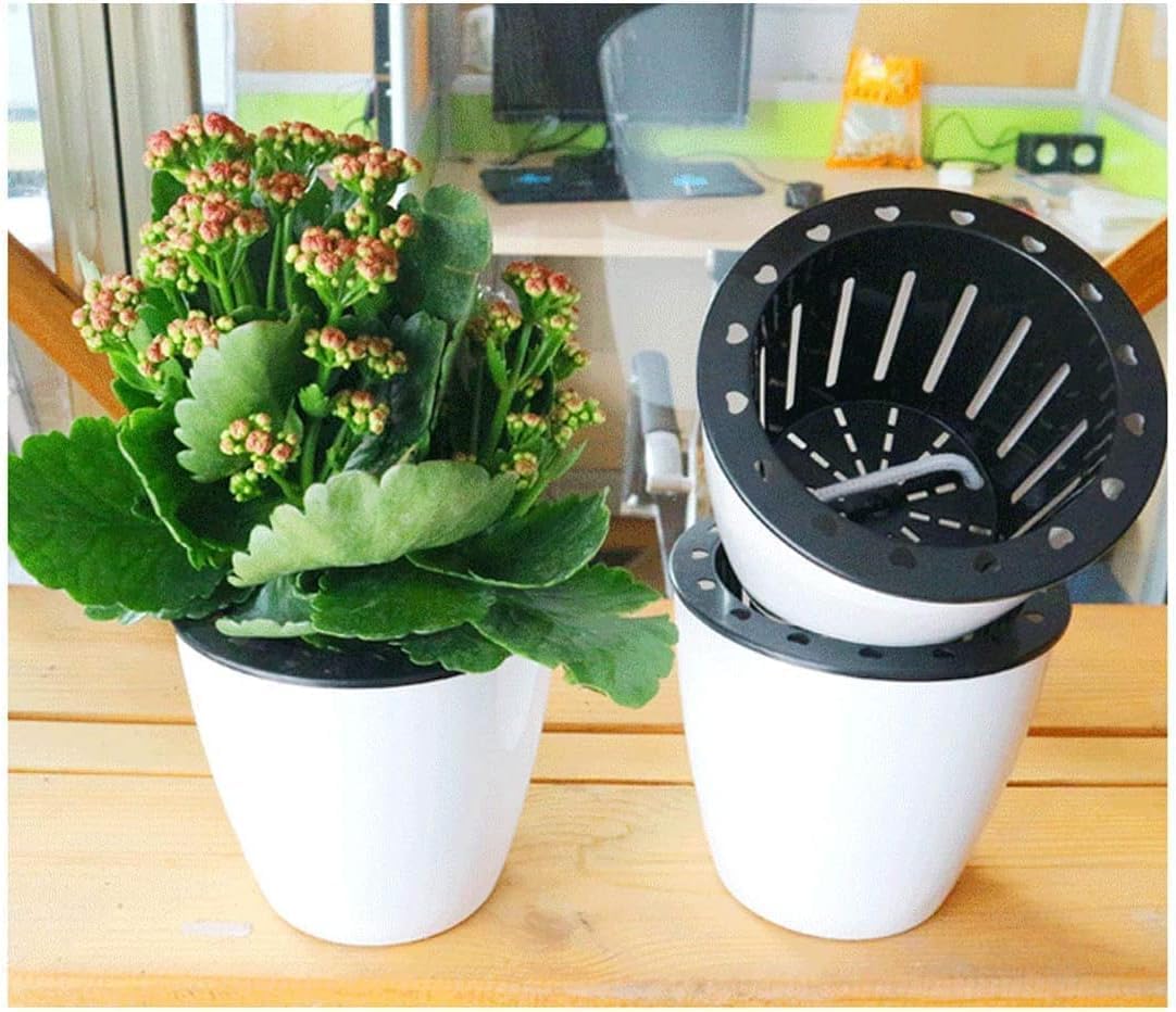 2 Pcs 3.5“ Self Watering Planter White Flower Pot, Flowers Plants, Small Mini Planter Pot, for All Plants, Herbs, African Violets, Succulents