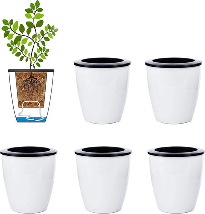 2 Pcs 3.5“ Self Watering Planter White Flower Pot, Flowers Plants, Small Mini Planter Pot, for All Plants, Herbs, African Violets, Succulents