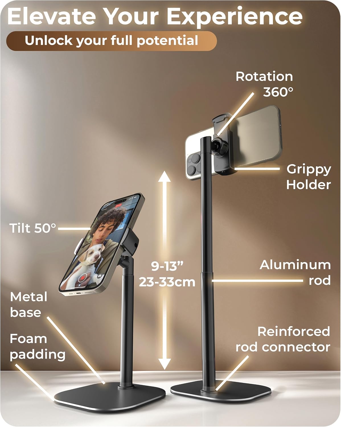 COOPER ChatStand Sturdy Cell Phone Holder, iPhone Stand for Desk, Recording