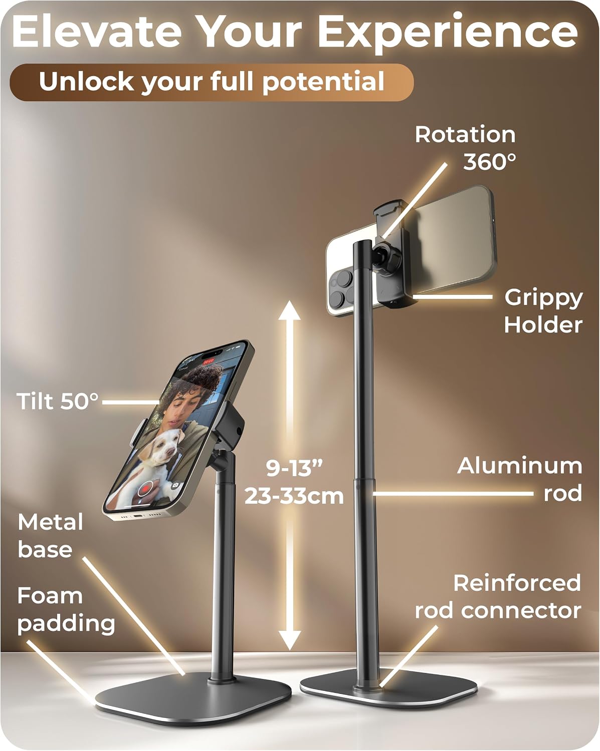 COOPER ChatStand Sturdy Cell Phone Holder, iPhone Stand for Desk, Recording
