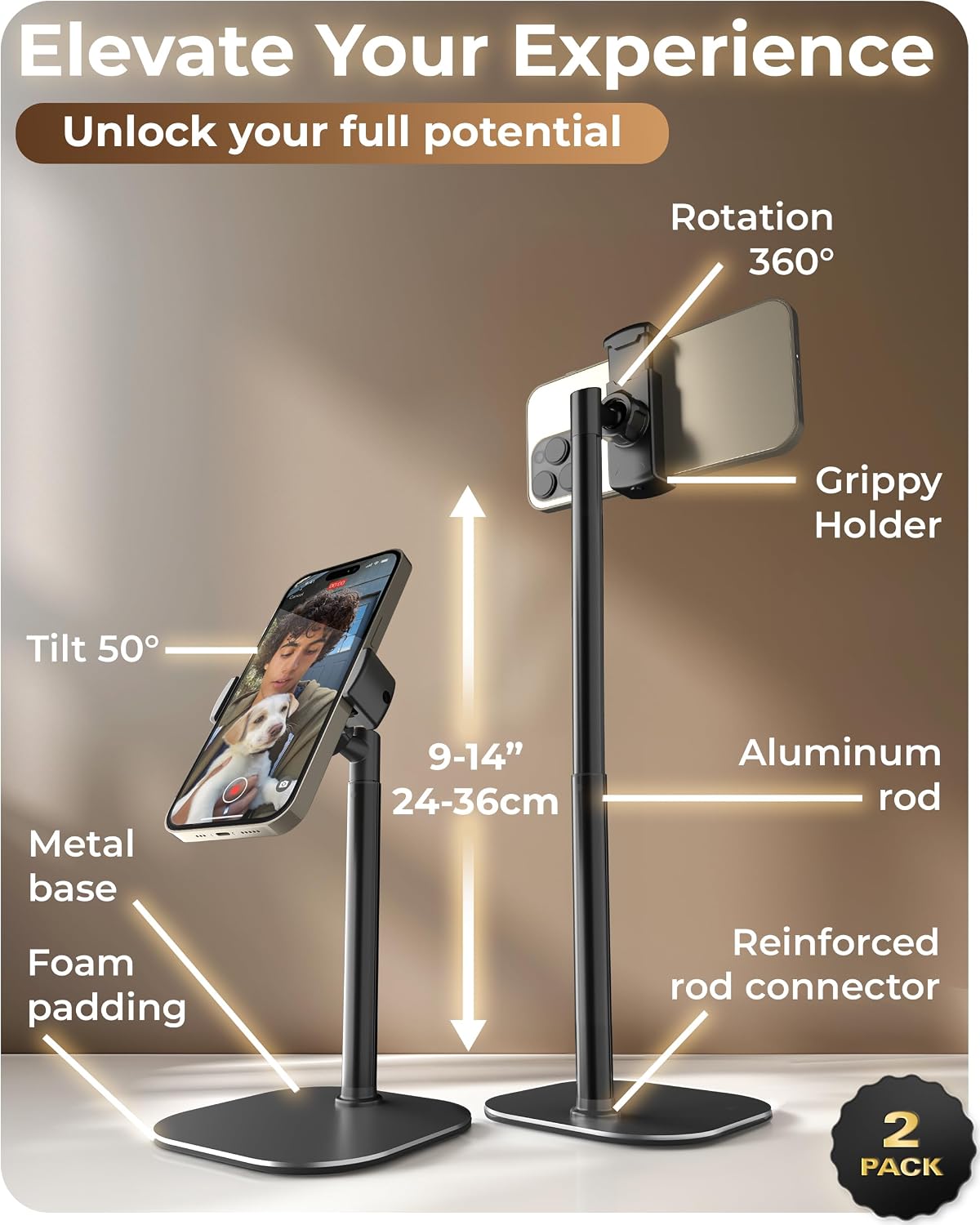 COOPER ChatStand Sturdy Cell Phone Holder, iPhone Stand for Desk, Recording