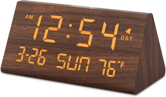 Digital Alarm Clock for Bedrooms - Wooden Desk Clock with Date