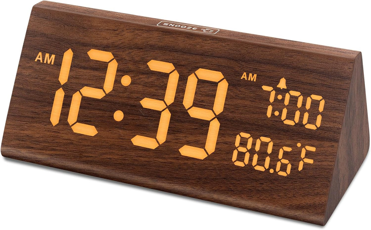 Digital Alarm Clock for Bedrooms - Wooden Desk Clock with Date