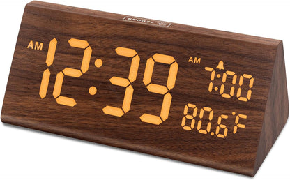 Digital Alarm Clock for Bedrooms - Wooden Desk Clock with Date