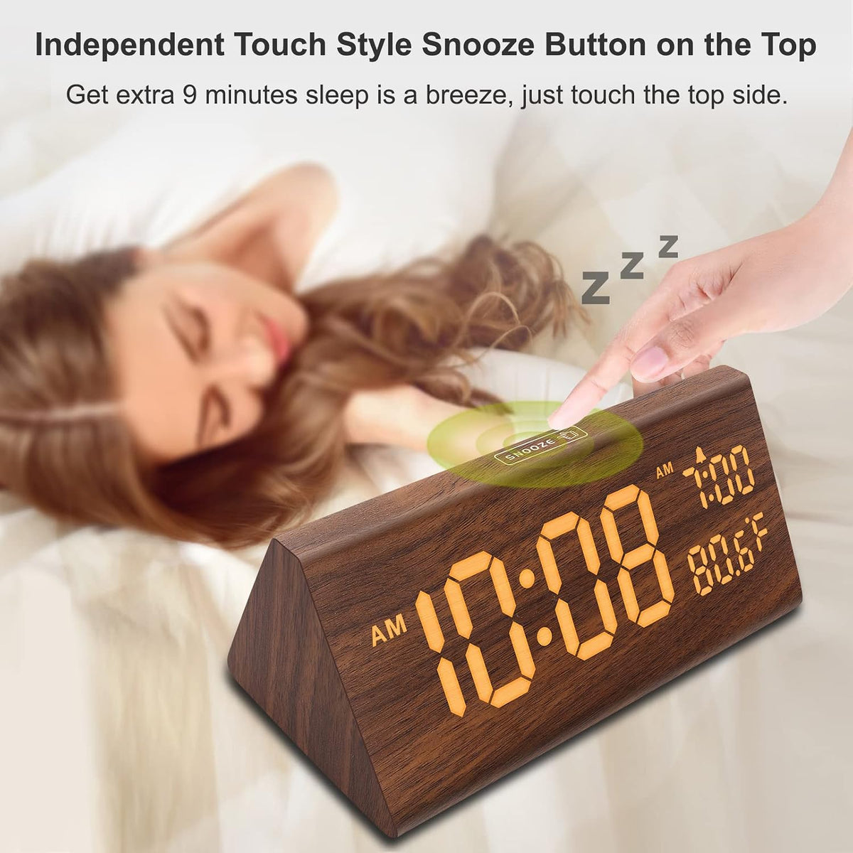 Digital Alarm Clock for Bedrooms - Wooden Desk Clock with Date