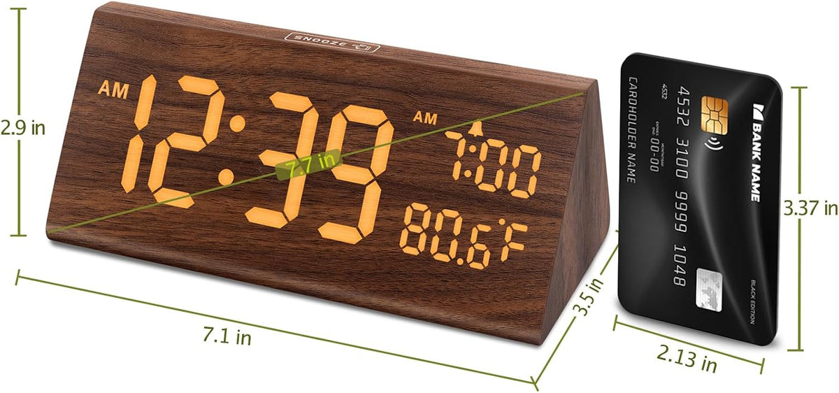 Digital Alarm Clock for Bedrooms - Wooden Desk Clock with Date