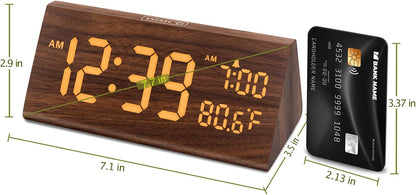 Digital Alarm Clock for Bedrooms - Wooden Desk Clock with Date