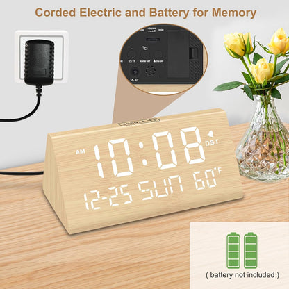 Digital Alarm Clock for Bedrooms - Wooden Desk Clock with Date