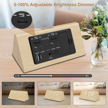 Digital Alarm Clock for Bedrooms - Wooden Desk Clock with Date