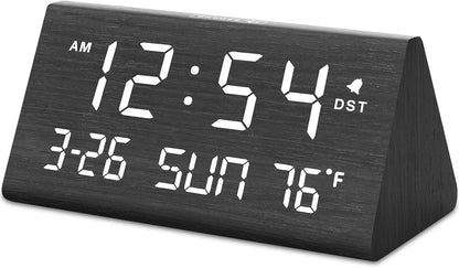 Digital Alarm Clock for Bedrooms - Wooden Desk Clock with Date