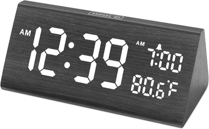 Digital Alarm Clock for Bedrooms - Wooden Desk Clock with Date