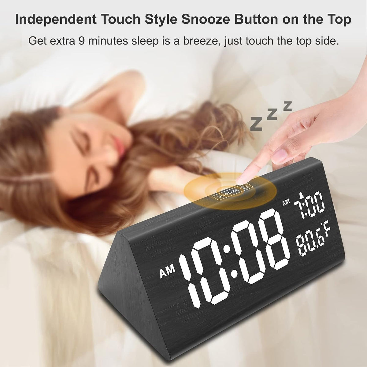 Digital Alarm Clock for Bedrooms - Wooden Desk Clock with Date
