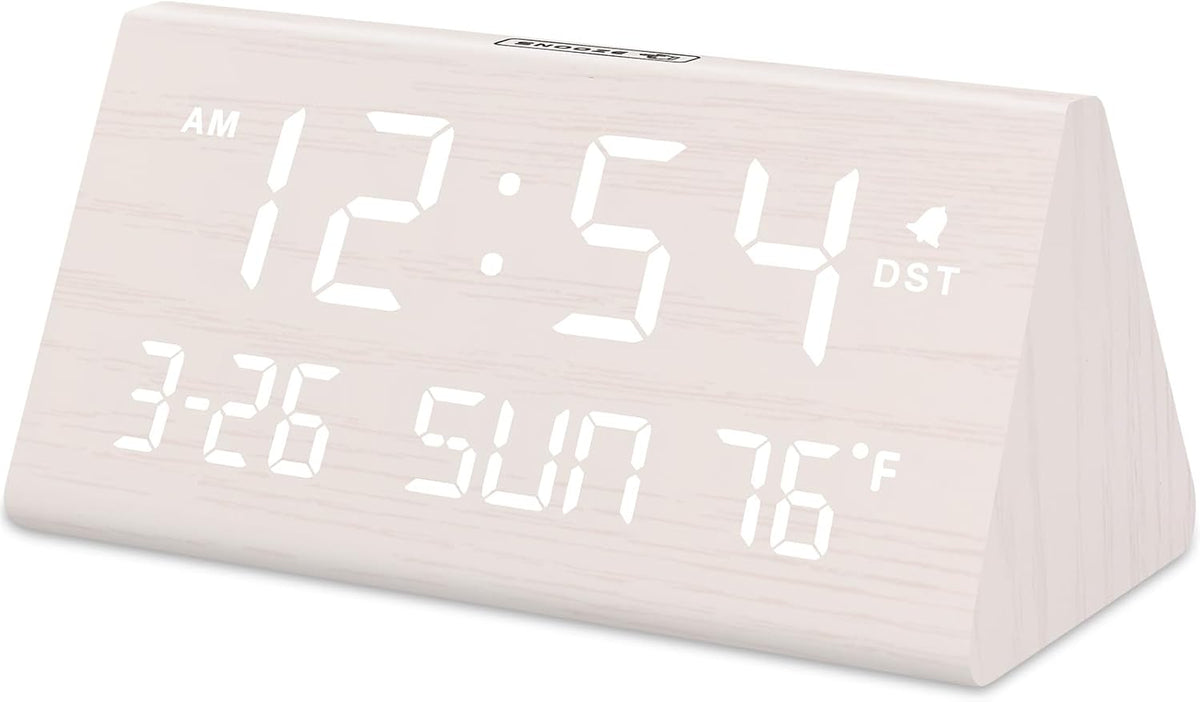 Digital Alarm Clock for Bedrooms - Wooden Desk Clock with Date