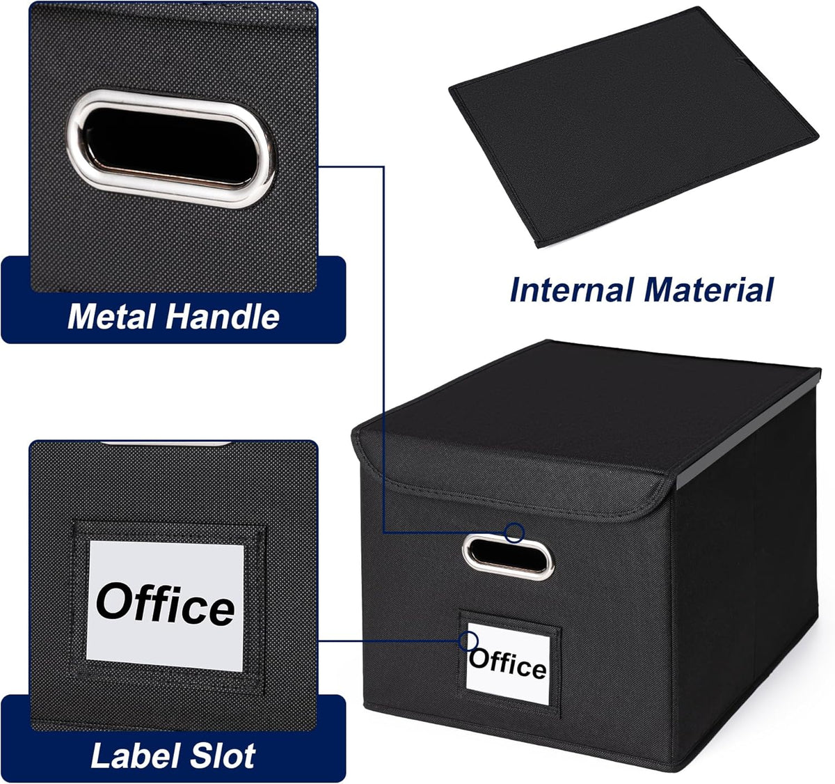 File Organizer Box with Lid, Large Hanging File Folder Organizer with Plastic Slide, Collapsible Portable Filing Storage Boxes for Office/Decor/Home (Black, 14.9 x 12.59 x 10.8 inch)