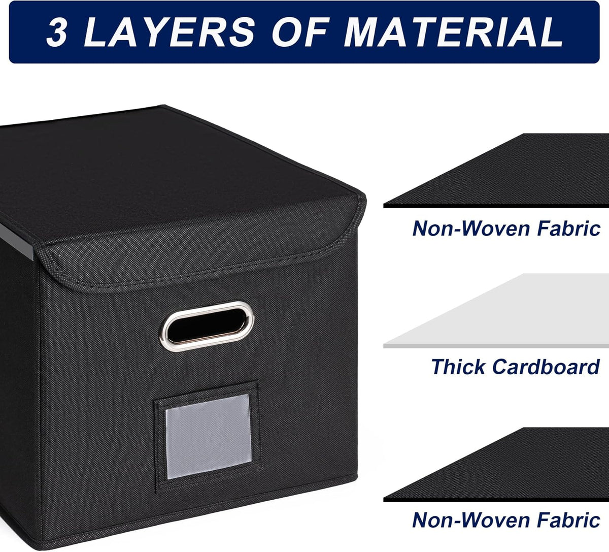 File Organizer Box with Lid, Large Hanging File Folder Organizer with Plastic Slide, Collapsible Portable Filing Storage Boxes for Office/Decor/Home (Black, 14.9 x 12.59 x 10.8 inch)