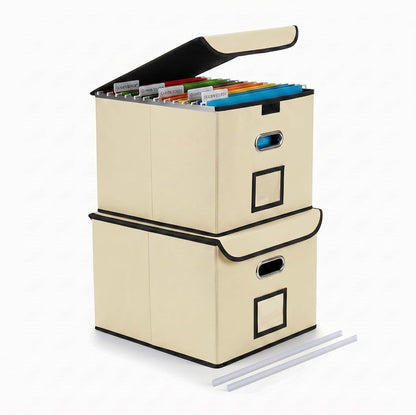 File Organizer Box with Lid, Large Hanging File Folder Organizer with Plastic Slide, Collapsible Portable Filing Storage Boxes for Office/Decor/Home (Black, 14.9 x 12.59 x 10.8 inch)