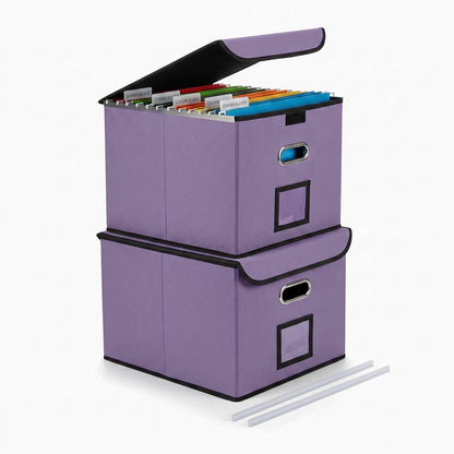 File Organizer Box with Lid, Large Hanging File Folder Organizer with Plastic Slide, Collapsible Portable Filing Storage Boxes for Office/Decor/Home (Black, 14.9 x 12.59 x 10.8 inch)