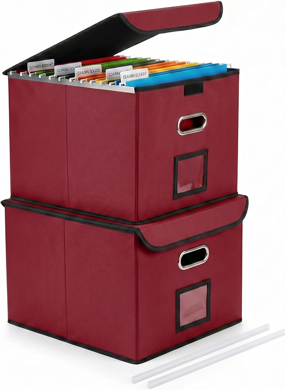 File Organizer Box with Lid, Large Hanging File Folder Organizer with Plastic Slide, Collapsible Portable Filing Storage Boxes for Office/Decor/Home (Black, 14.9 x 12.59 x 10.8 inch)
