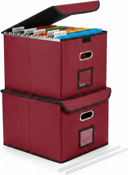 File Organizer Box with Lid, Large Hanging File Folder Organizer with Plastic Slide, Collapsible Portable Filing Storage Boxes for Office/Decor/Home (Black, 14.9 x 12.59 x 10.8 inch)