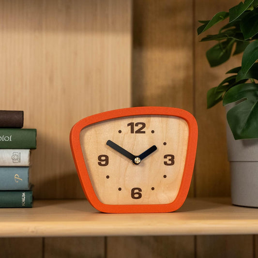 Handcrafted Mid-Century Modern Desk Clock – Silent Movement Clock for Desk, Table & Mantel, No-Ticking Analog MCM Decor | Handcrafted in USA (Sedona, Classic)