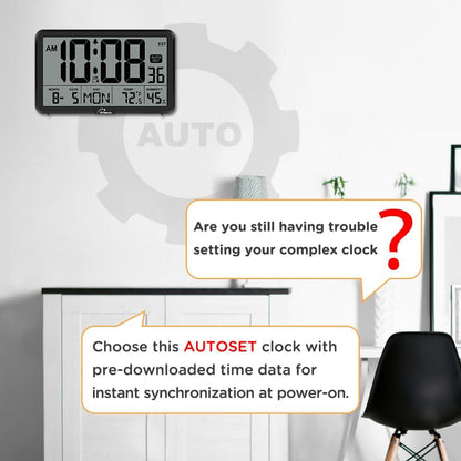 Auto Set Digital Wall Clock Battery Operated, Auto DST