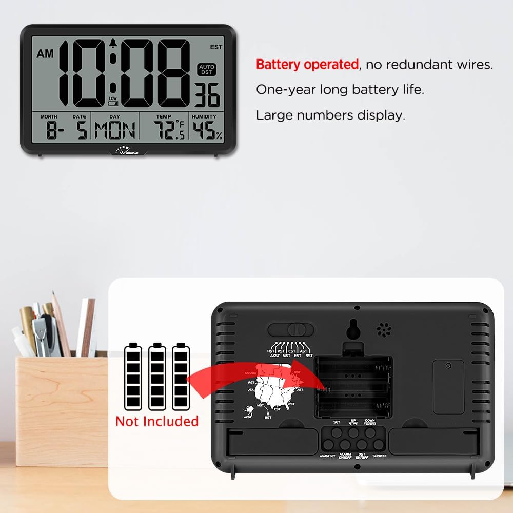 Auto Set Digital Wall Clock Battery Operated, Auto DST